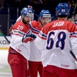 MINSK, BELARUS - MAY 17: Czech Republic's Jakub Klepis #20 celebrates with Ondrej Nemec #23 and Jaromir Jagr #68 after scoring Team Czech Republic's first goal of the game during preliminary round action at the 2014 IIHF Ice Hockey World Championship. (Photo by Richard Wolowicz/HHOF-IIHF Images)
